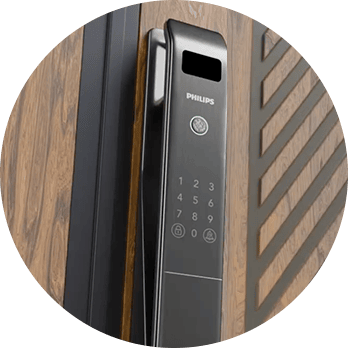Philips Digital Smart Lock installed on GoldenTop Timber Security Door – fingerprint & app control for keyless entry