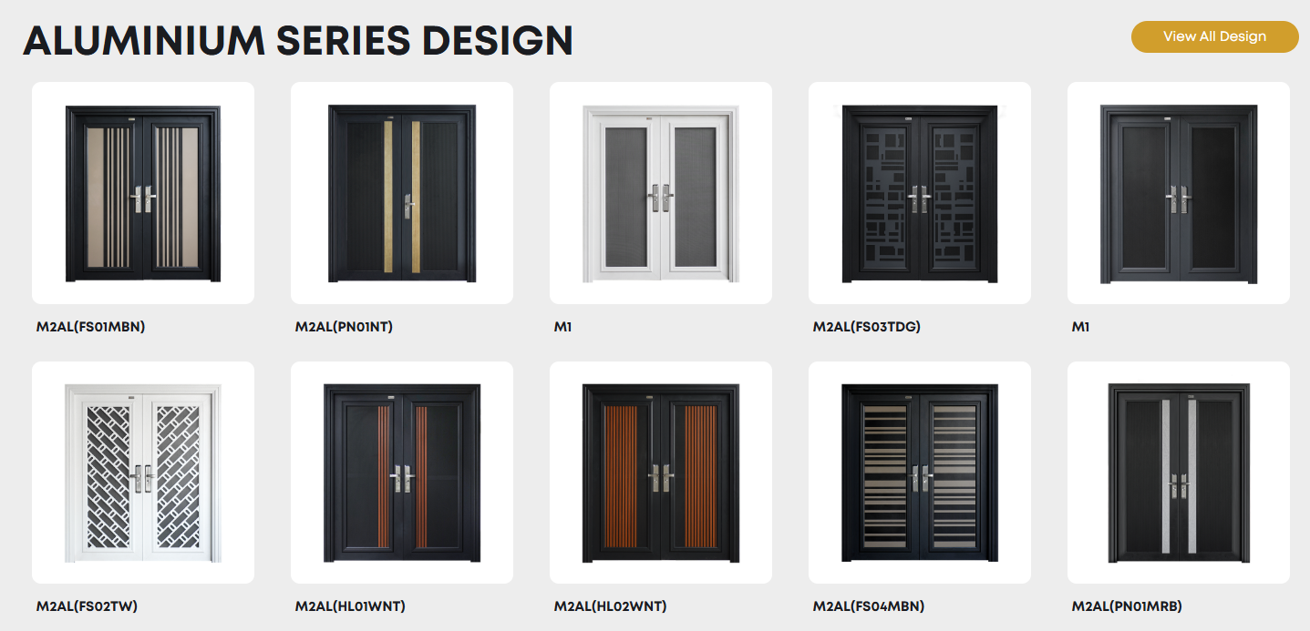 Various designs of Golden Top aluminium security doors